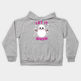 Let it snow. Cute Kawaii Smiling Snowman with snowflakes Kids Hoodie